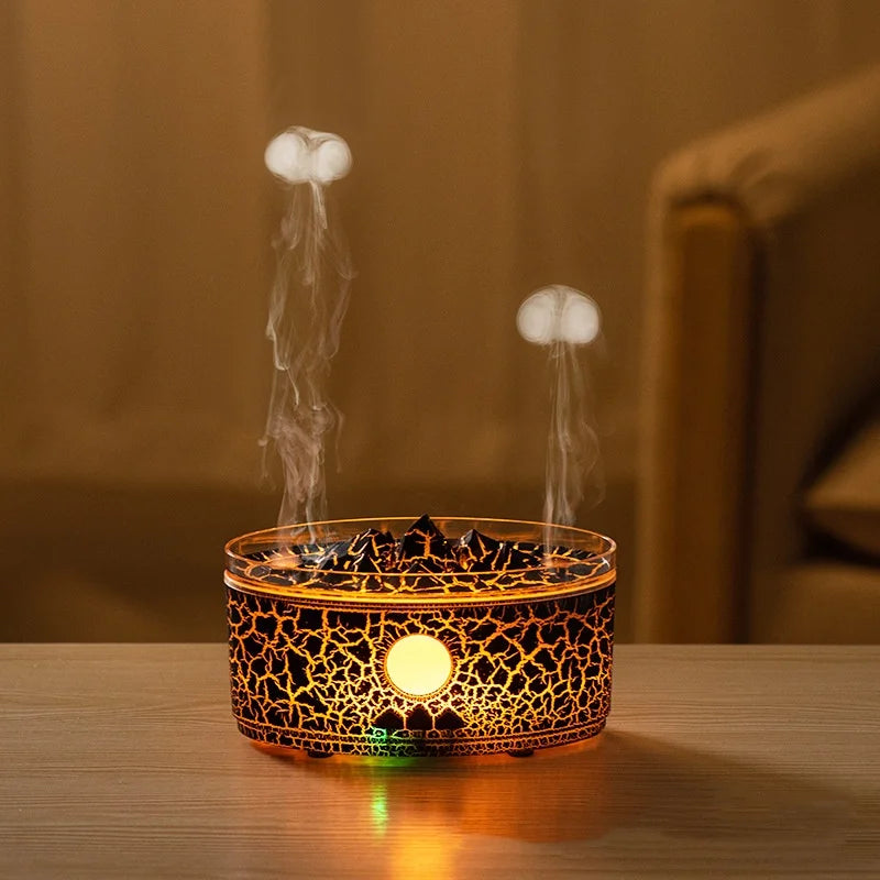 Volcano Luftbefeuchter, 300ML Aromatherapie Diffuser mit Quallennebel und 3 Farblichter, Fernbedienung