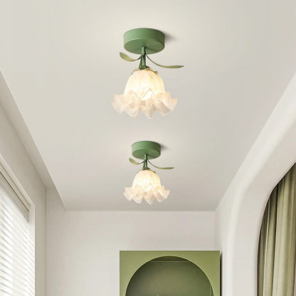 Deckenleuchte mit floralem Glas-Schirm-Design