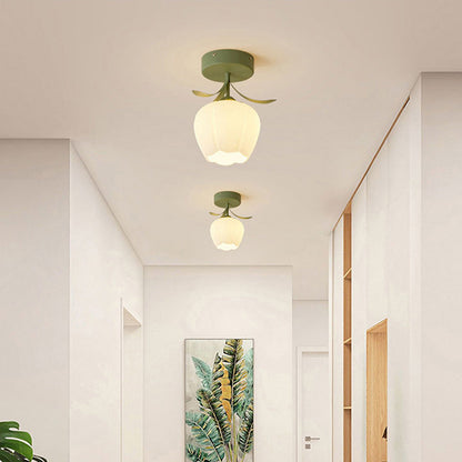 Deckenleuchte mit floralem Glas-Schirm-Design