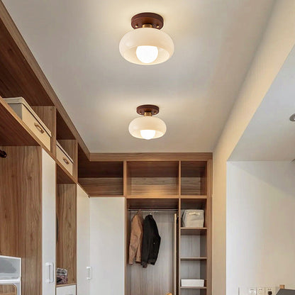 Glas Deckenleuchte mit Holz für Flur