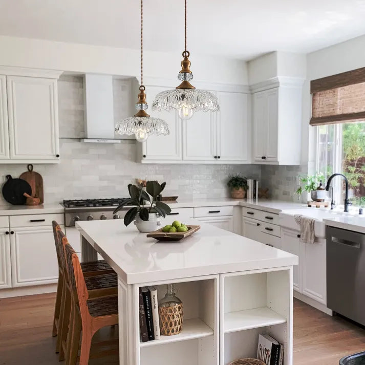 Wandhängende Mini-Kücheninsel aus Glas und Metall – Eleganter Retro-Stil