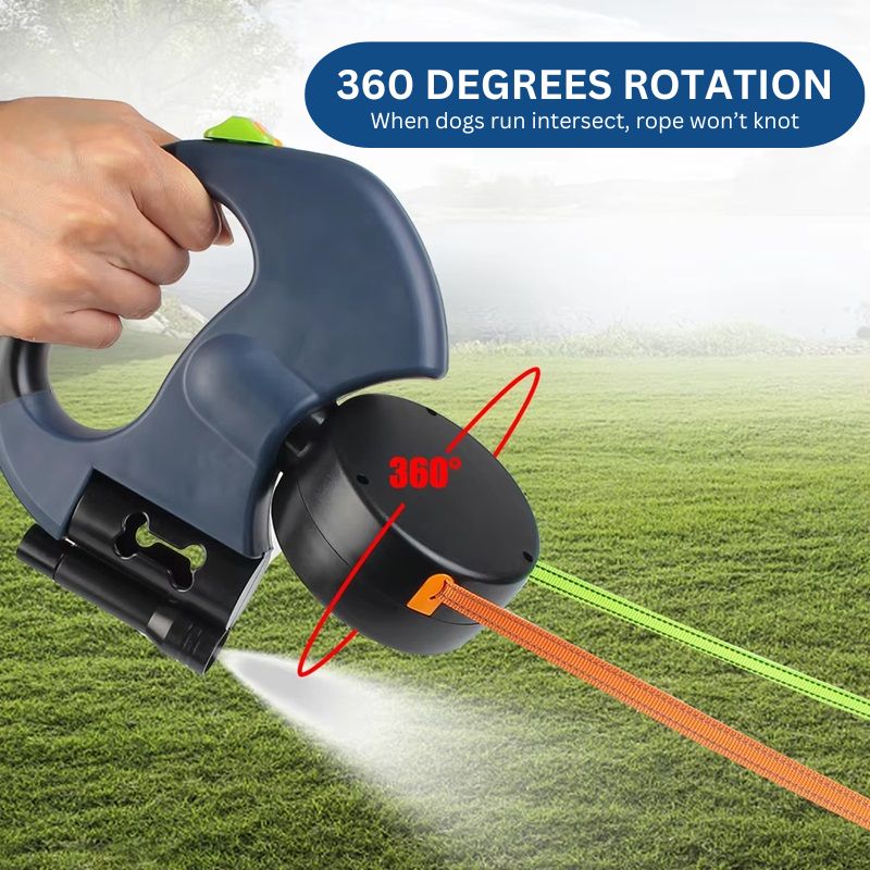 10FT Dual Retractable Hundeleine mit integriertem Taschenlampe & Müllbeutelhalter
