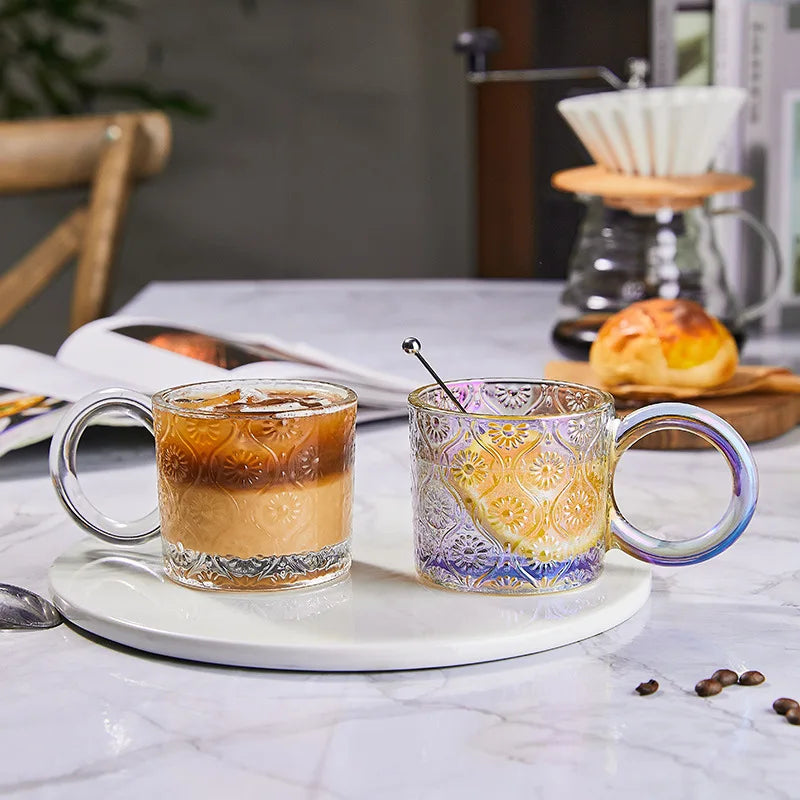 EcoSip - Glas-Tasse mit Sonnenblumen- oder Wellenstruktur