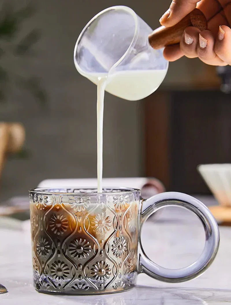 EcoSip - Glas-Tasse mit Sonnenblumen- oder Wellenstruktur