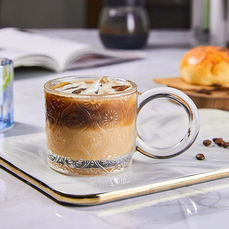 EcoSip - Glas-Tasse mit Sonnenblumen- oder Wellenstruktur
