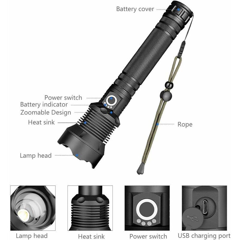 Wiederaufladbare LED-Taschenlampe mit langem Strahl