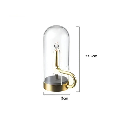 Minimalistische Tischlampe mit Glaskuppel und Metallbasis