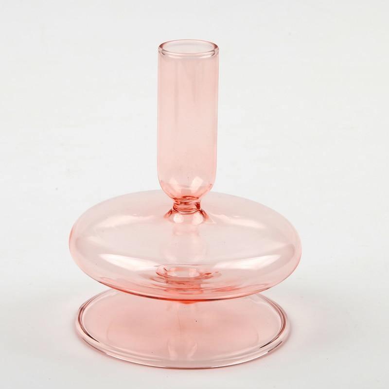 Garduru Pink Glas Kerzenhalter & Vasen Set | Elegantes Design | Vielseitige Tischdekoration