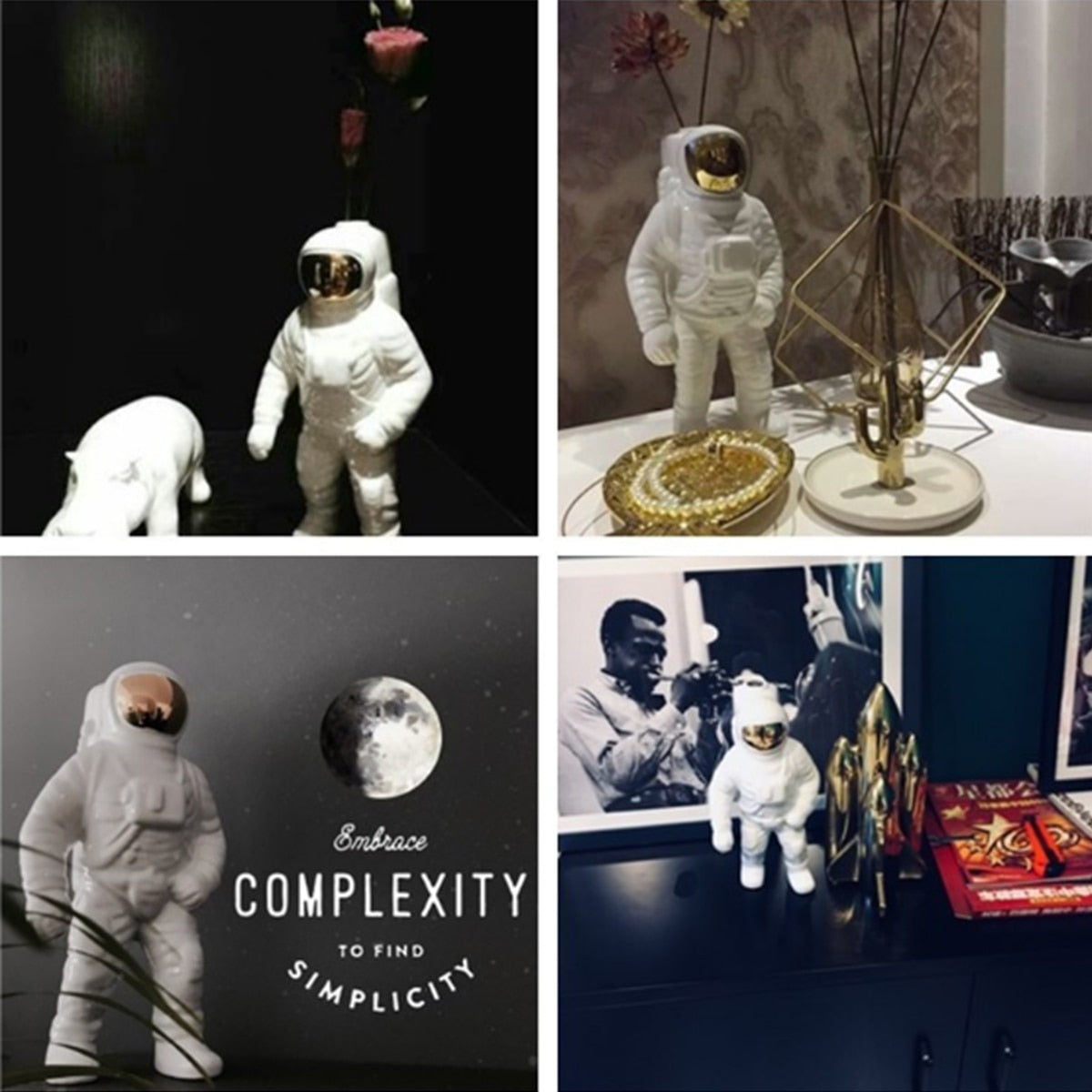 Garduru Gold Space Man Keramik Vase | Astronaut Skulptur | Kreative Deko für Zuhause & Garten