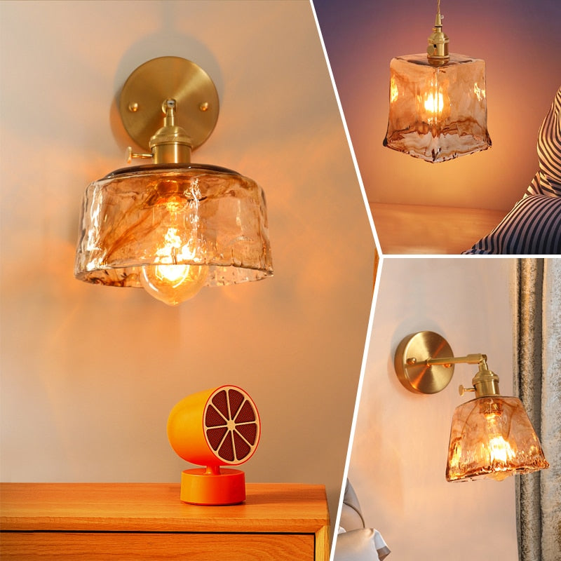 Vintage handgefertigte Glaswandlampen