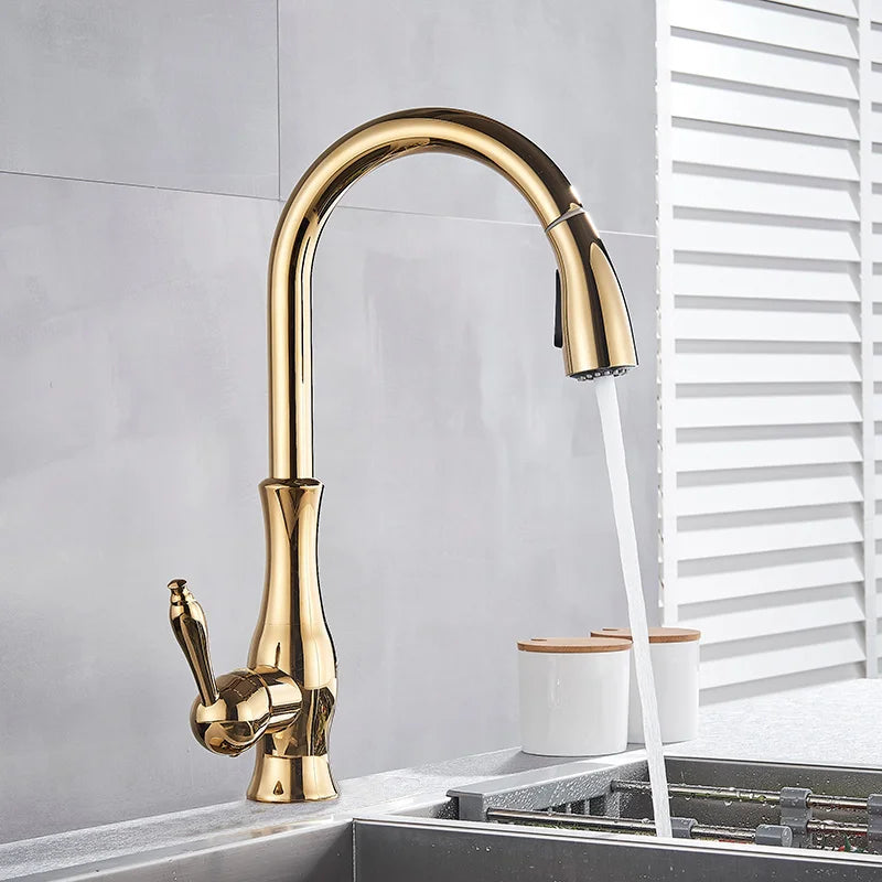 GLAMFAUCET – LUXUS GOLD KÜCHENARMATUR MIT AUSZIEHBAREM SPRÜHKNOPF