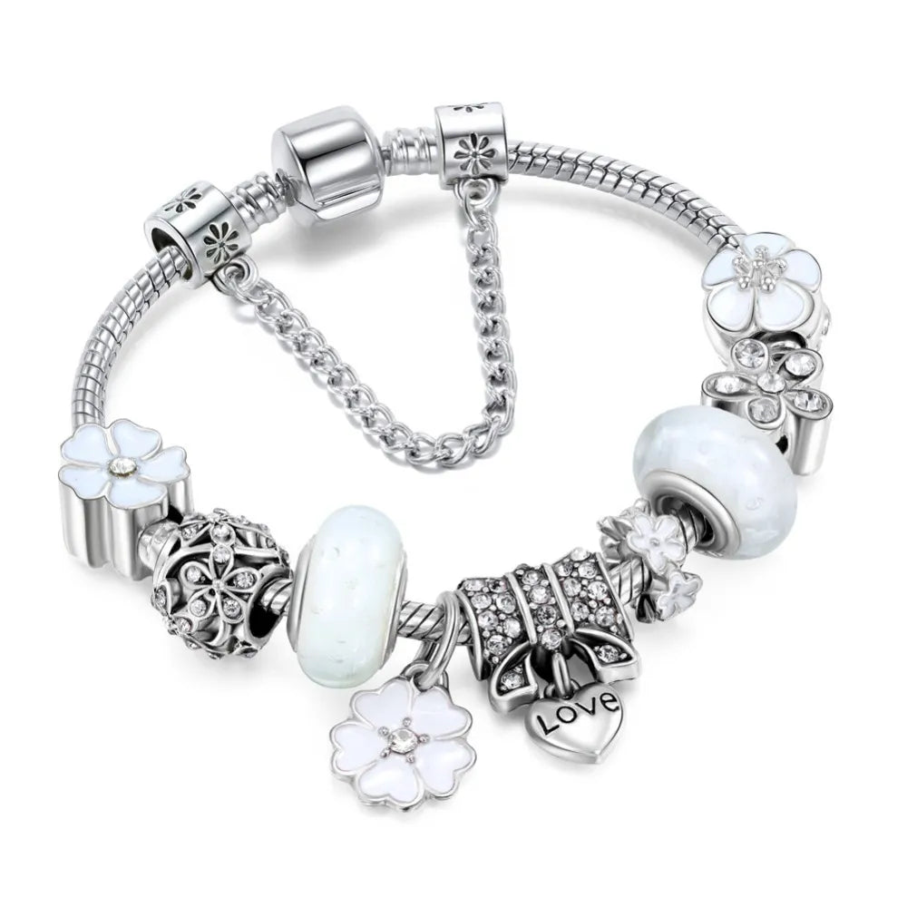 Armband Silber Charm | Florale Perlen Geschenk Schmuck Frauen