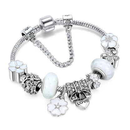 Armband Silber Charm | Florale Perlen Geschenk Schmuck Frauen