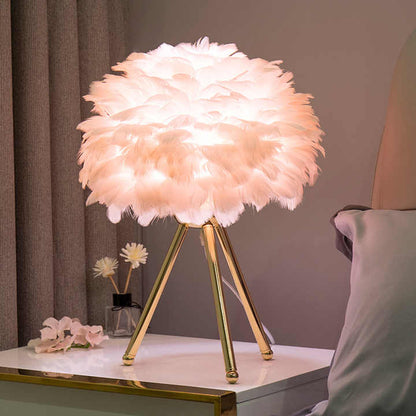 MissFeather Luxus Tischlampe – Lampenschirm aus Federn mit Dimmfunktion