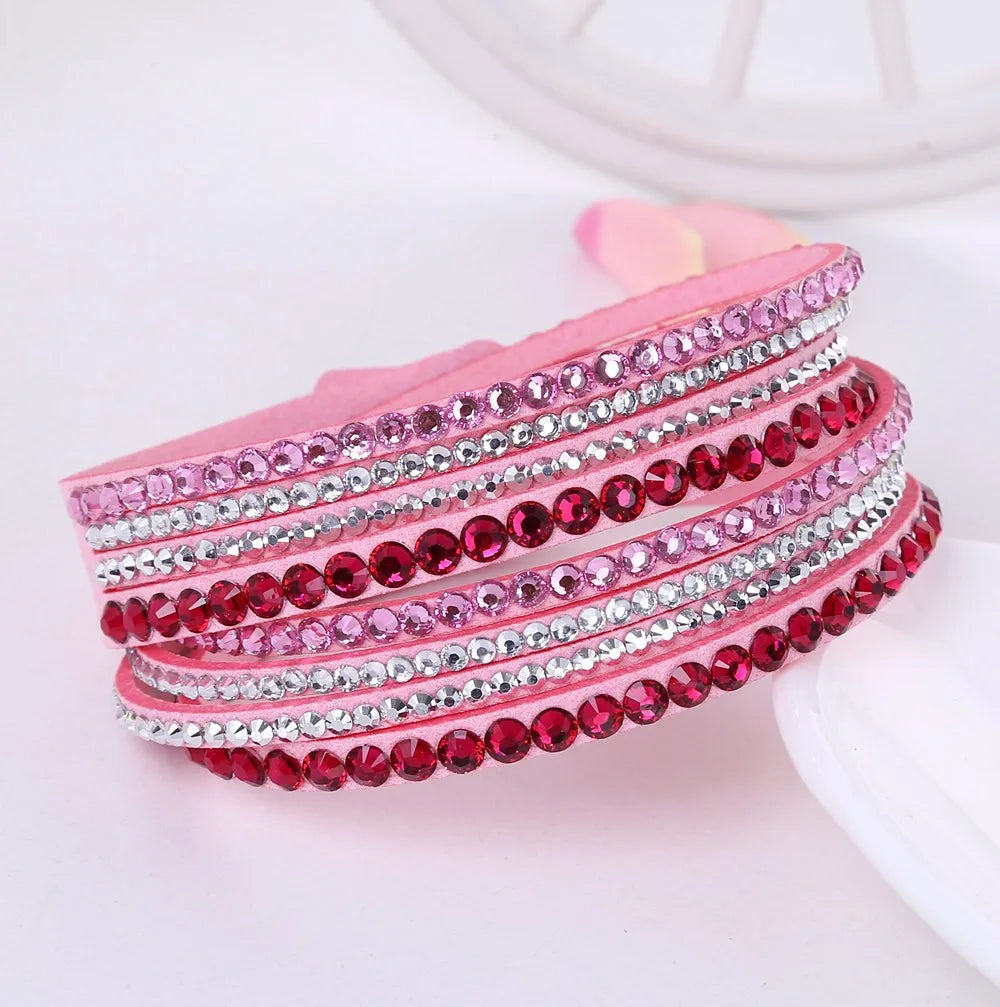 Crystal Wrap Armband | Multi-Layer Strass Leder Zubehör