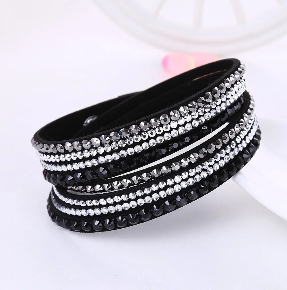 Crystal Wrap Armband | Multi-Layer Strass Leder Zubehör
