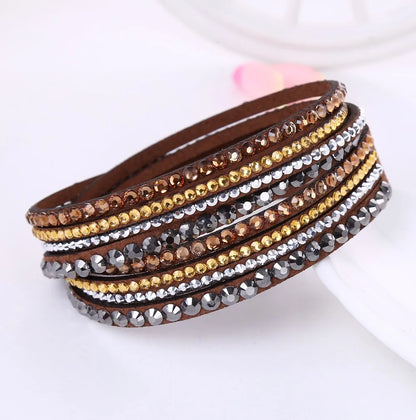 Crystal Wrap Armband | Multi-Layer Strass Leder Zubehör