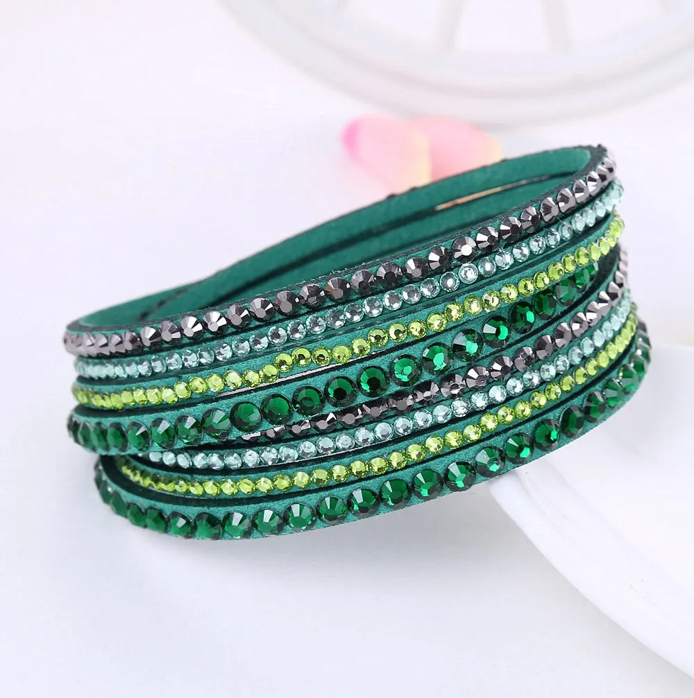 Crystal Wrap Armband | Multi-Layer Strass Leder Zubehör