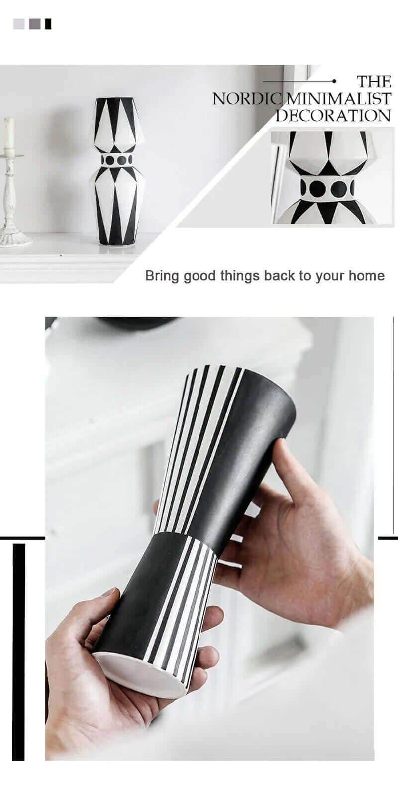 Nordic Design Schwarze und Weiße Gestreifte Vase