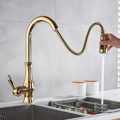 GLAMFAUCET – LUXUS GOLD KÜCHENARMATUR MIT AUSZIEHBAREM SPRÜHKNOPF