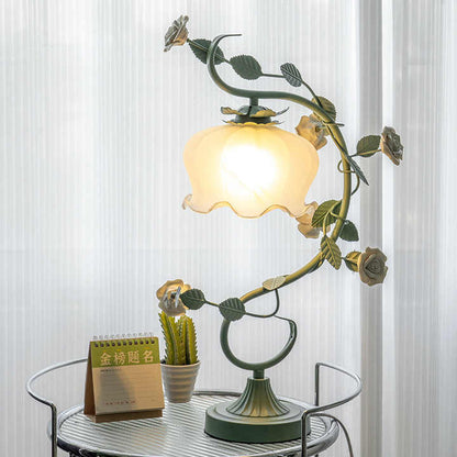 Lampe RoseGlo - Elegante und stilvolle Rose Lampe mit Glasschirm, sanfte und romantische Beleuchtung