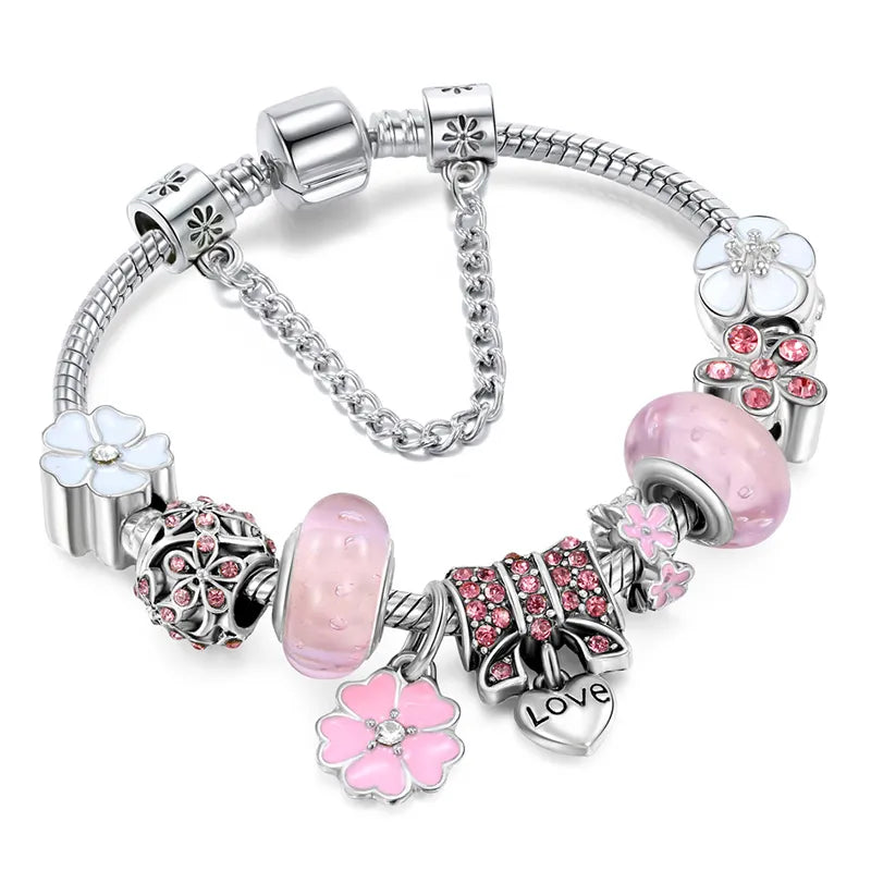 Armband Silber Charm | Florale Perlen Geschenk Schmuck Frauen