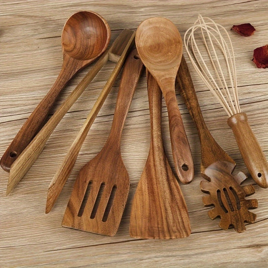 TerraChef – Luxuriöses Holz-Küchenutensilien-Set (7-teilig) für stilvolles & sicheres Kochen