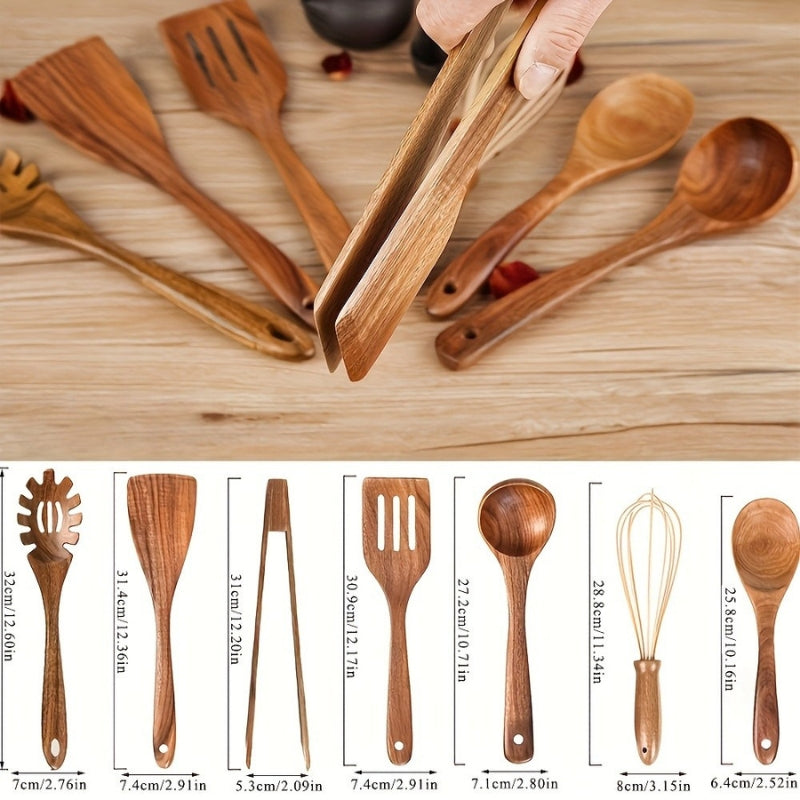 TerraChef – Luxuriöses Holz-Küchenutensilien-Set (7-teilig) für stilvolles & sicheres Kochen