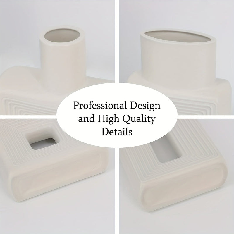 ArteVase – Weißes Keramikvasen-Set mit geometrischem Design für ein Boho-Chic-Interieur