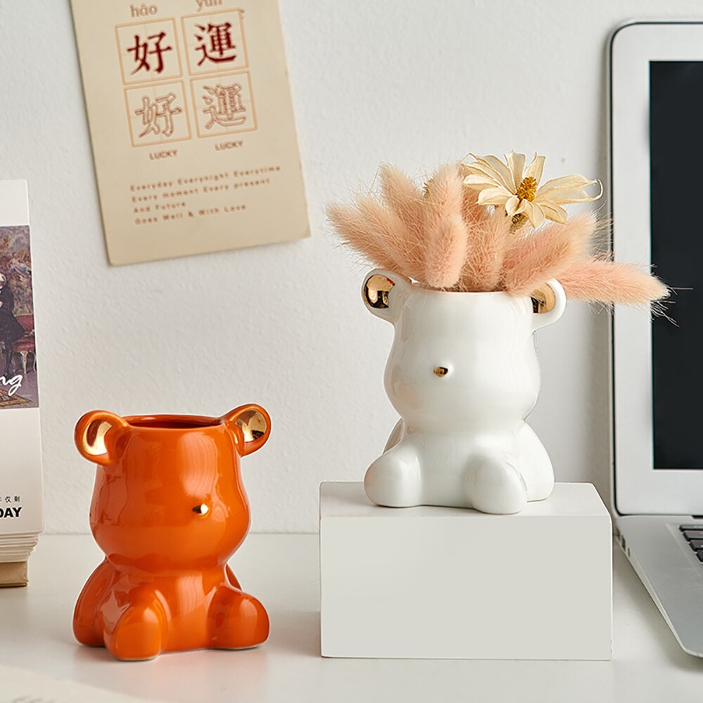 Artisan Skandinavisches Bären Design Keramikvase – Auffälliges Wohnaccessoire