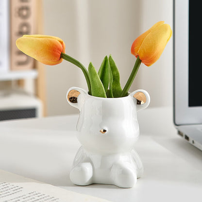 Artisan Skandinavisches Bären Design Keramikvase – Auffälliges Wohnaccessoire