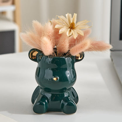 Artisan Skandinavisches Bären Design Keramikvase – Auffälliges Wohnaccessoire