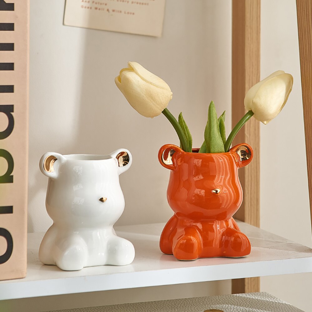 Artisan Skandinavisches Bären Design Keramikvase – Auffälliges Wohnaccessoire