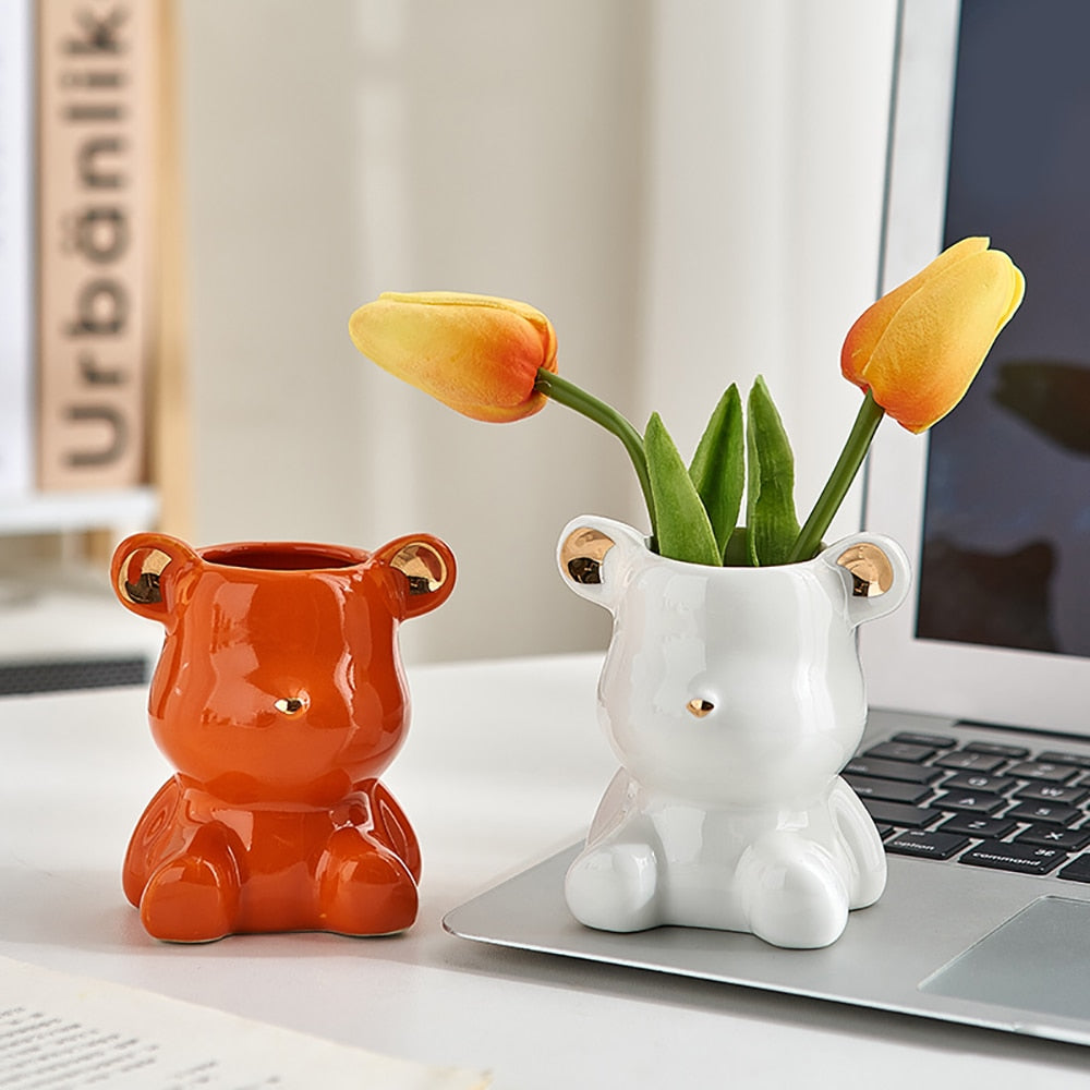 Artisan Skandinavisches Bären Design Keramikvase – Auffälliges Wohnaccessoire