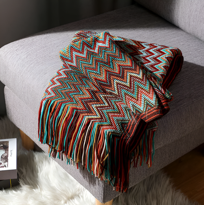 AcrylZag Plaid - Leichte handgestrickte Boho-Fleecedecke mit Quastendesign