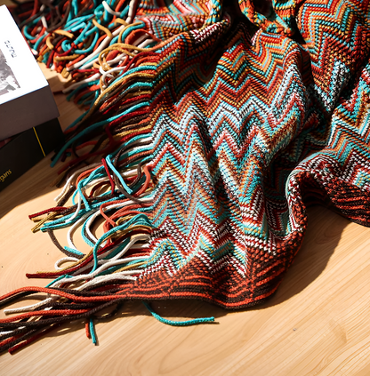 AcrylZag Plaid - Leichte handgestrickte Boho-Fleecedecke mit Quastendesign