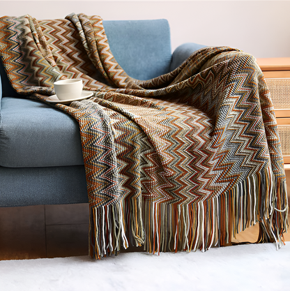 AcrylZag Plaid - Leichte handgestrickte Boho-Fleecedecke mit Quastendesign