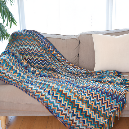 AcrylZag Plaid - Leichte handgestrickte Boho-Fleecedecke mit Quastendesign
