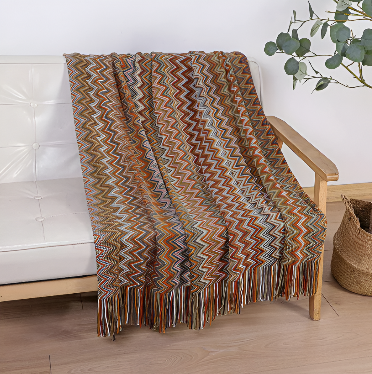 AcrylZag Plaid - Leichte handgestrickte Boho-Fleecedecke mit Quastendesign