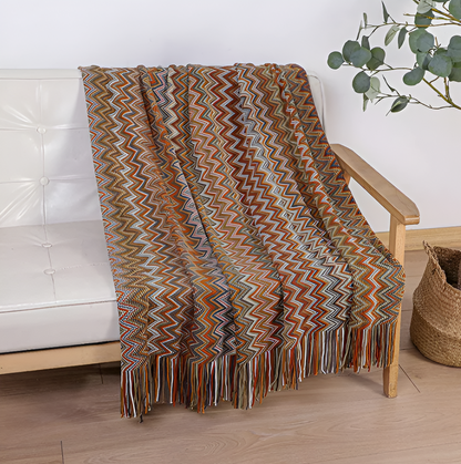 AcrylZag Plaid - Leichte handgestrickte Boho-Fleecedecke mit Quastendesign