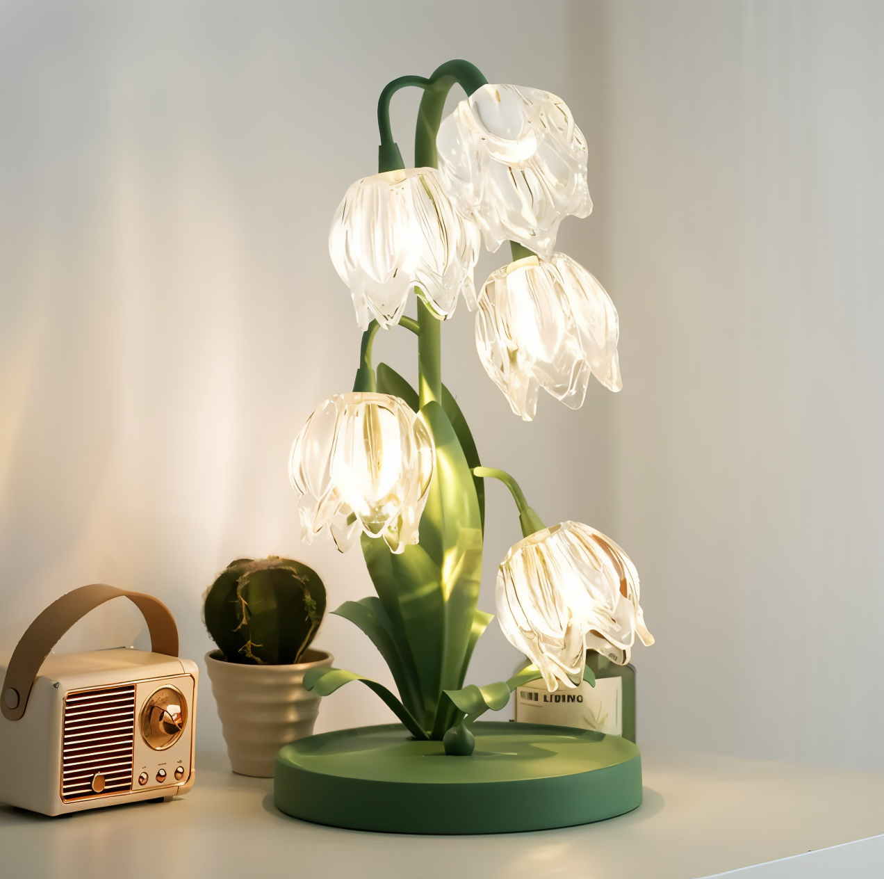 Tulpe Lampe - Gefrostete Glasblume Tischlampe - Energiesparende USB LED Dekorationslicht