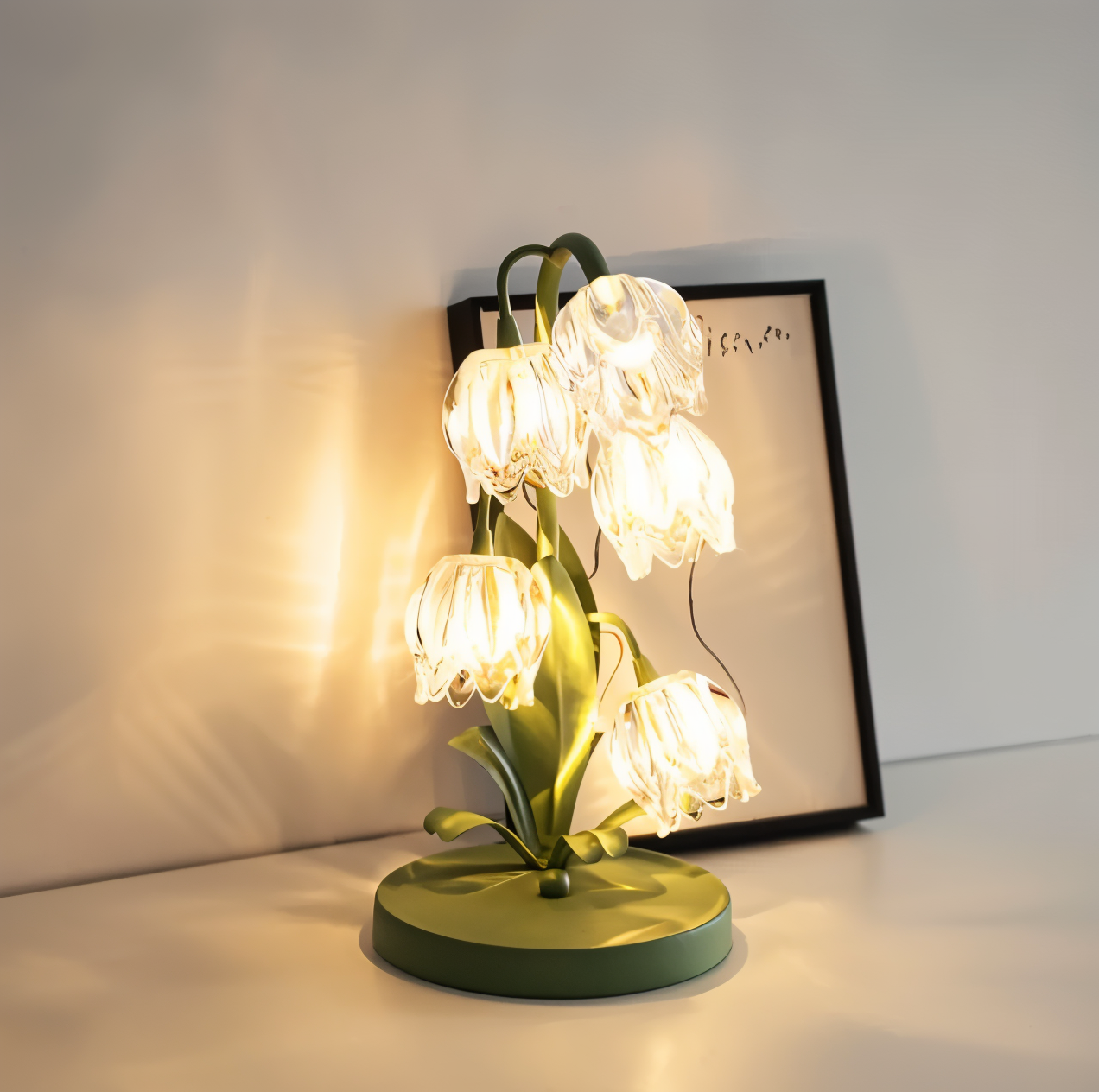 Tulpe Lampe - Gefrostete Glasblume Tischlampe - Energiesparende USB LED Dekorationslicht