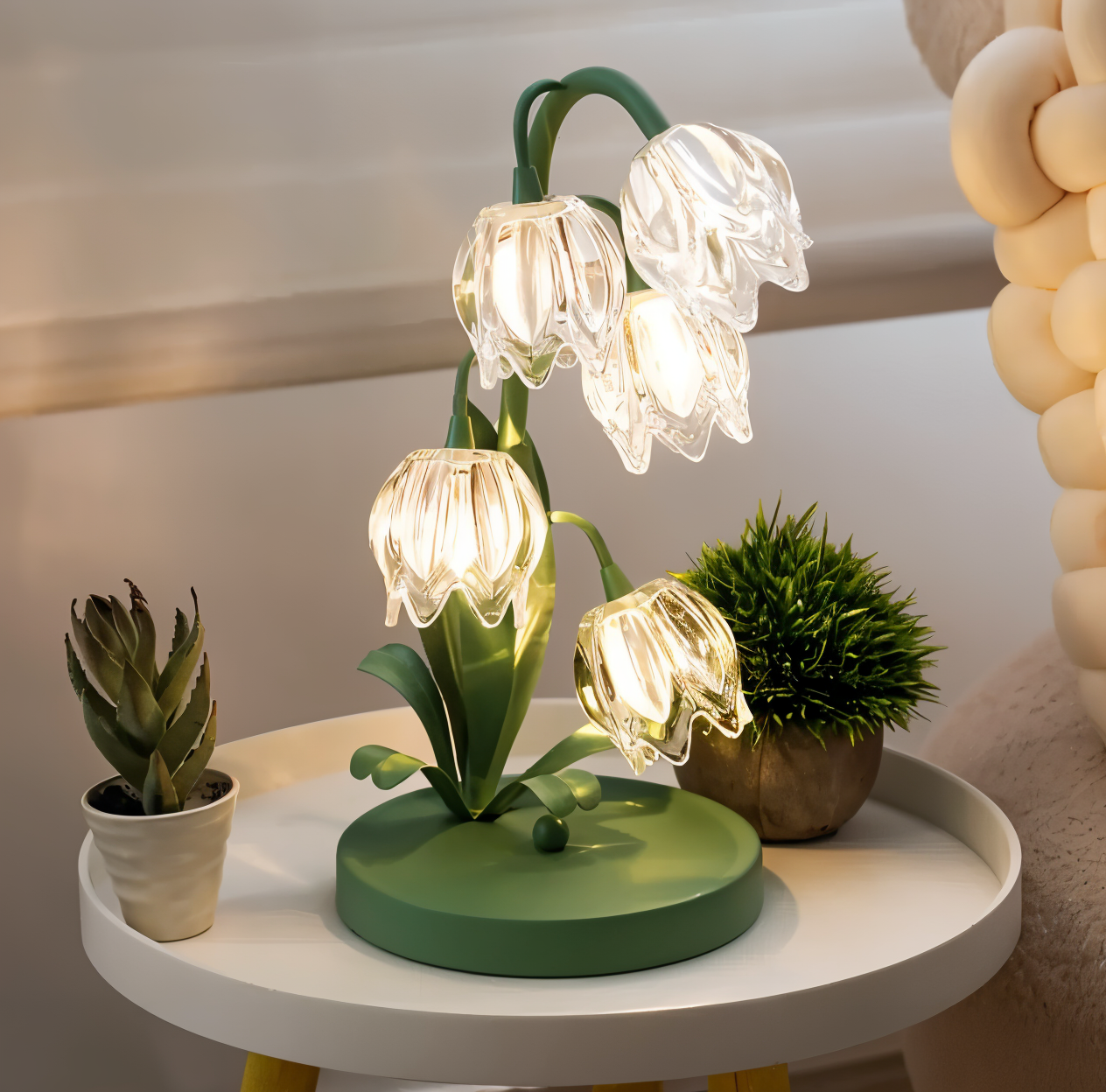 Tulpe Lampe - Gefrostete Glasblume Tischlampe - Energiesparende USB LED Dekorationslicht