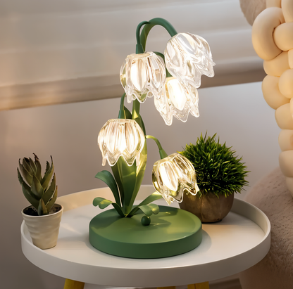 Tulpe Lampe - Gefrostete Glasblume Tischlampe - Energiesparende USB LED Dekorationslicht