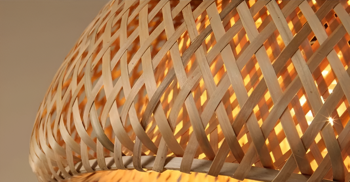 Ästhetische Kuppel Rattan Pendelleuchte - Handgeflochtener Bambus Wicker Hängelampe