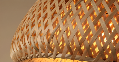 Ästhetische Kuppel Rattan Pendelleuchte - Handgeflochtener Bambus Wicker Hängelampe