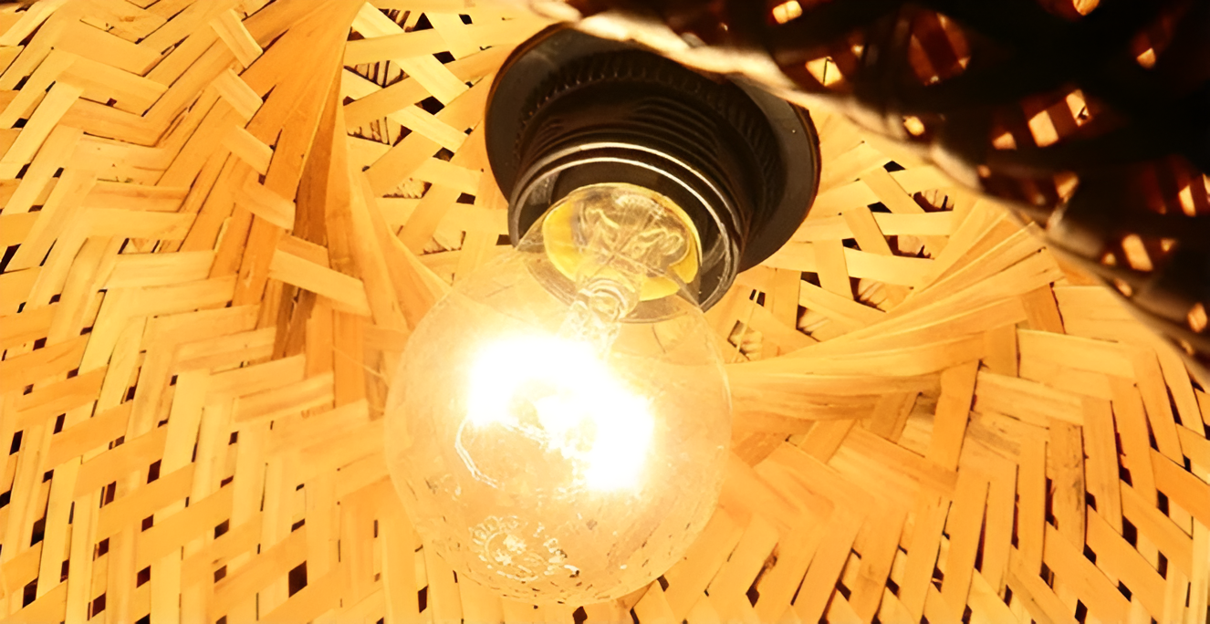 Ästhetische Kuppel Rattan Pendelleuchte - Handgeflochtener Bambus Wicker Hängelampe