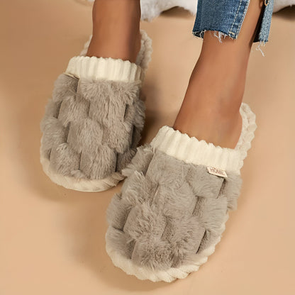 BlockLush Slip Ons - Modische Hausschuhe Damen Kunstfell Geschlossene Zehe