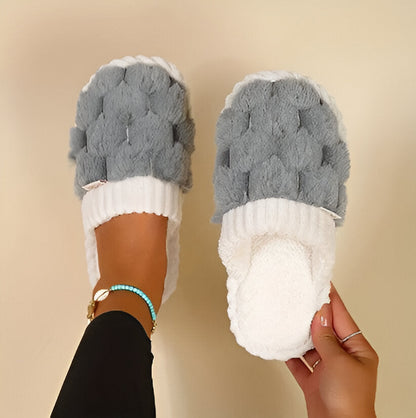 BlockLush Slip Ons - Modische Hausschuhe Damen Kunstfell Geschlossene Zehe