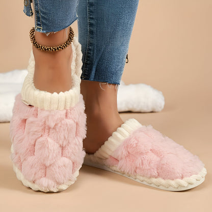 BlockLush Slip Ons - Modische Hausschuhe Damen Kunstfell Geschlossene Zehe